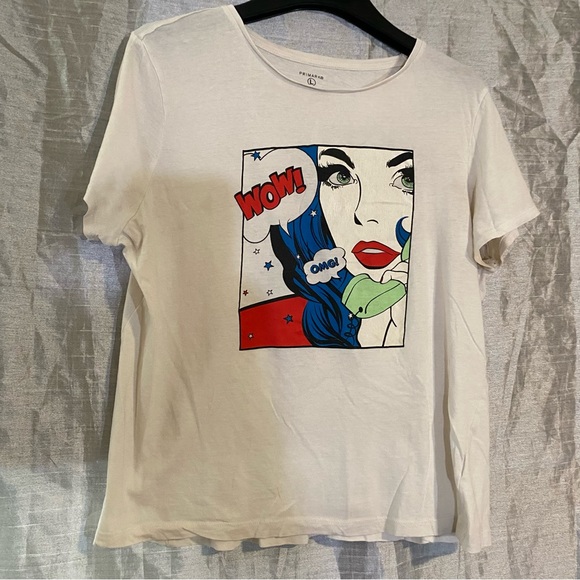 Primark t shirt, SZ XL, fair condition, WOW OMG, pop tee shirt. See pics - Picture 1 of 7